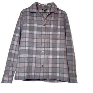 Express Men's Plaid Wool Blend Shirt Jacket Light Heather Gray Size small